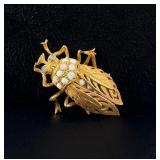 Etruscan 18k Gold Opal Diamond Scarab Brooch