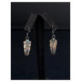 Navajo Feather Inlaid Sterling Silver Earrings