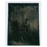 Antique Tintype Photo of Men with Racing Bicycles