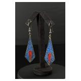 Alpaca Mexico Lapis Coral Chip Inlay Earrings