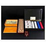 Collection of Dominoes Cards and Cribbage Board