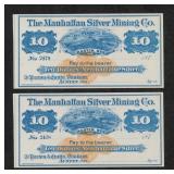 Manhattan Silver Mining Co 10 Dollar Scrip Notes