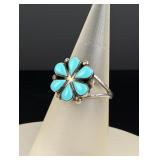 Zuni Sterling Silver Petit Point Turquoise Ring