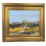 Michael Coleman Bull Elephant & Sable Painting