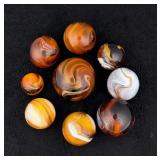 Set of Akro Agate Peltier Amber Swirl Marbles