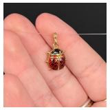 18K Gold Enamel Ladybug Pendant Charm
