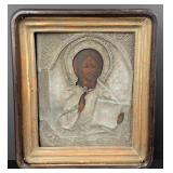 Russian Silver Oklad Christ Pantocrator Icon