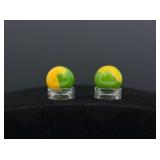 Pair of Akro Agate Green Yellow Swirl Marble
