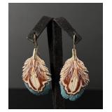 Painted Leather Feather Earrings
