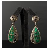 Teme Zuni Sterling Malachite Kokopelli Earrings
