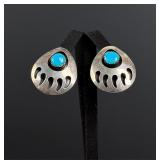 Navajo Sterling Turquoise Bear Paw Earrings