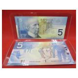 2002 Canada Lot 2 Sequential 5 Dollar Bills NICE