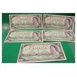 5x Canada 1867-1967 Centennial $1 One Dollar Bills