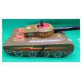 Vintage Tin Friction Army Tank Made In Japan 7'