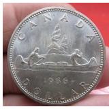 1966 Canada Silver Canoe One Dollar Coin Vintage