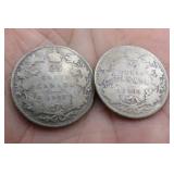 1907 & 1909 Canada Lot 2 Silver 25 Cent Coins OLD