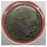 1937 German Silver 2 Reichmark Coin Vintage OLD