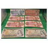8x Canada Bills 2x 1973 Last Issue $1 4x 1986 $2 +