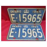 1965 Ontario Canada Matching Car License Plates