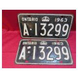 1963 Ontario Canada Matching Car License Plates