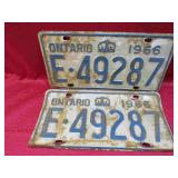 1966 Ontario Canada Matching Car License Plates