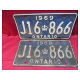 1969 Ontario Canada Matching Car License Plates