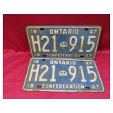 1967 Ontario Canada Matching Car License Plates