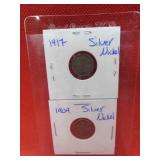 1909 & 1917 Canada Silver 5 Cent Coins OLD