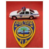 Police Lot Miami Beach Florida Patch & Diecast Car