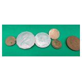 6x Foreign Coins Mexico & France Un Peso 10 Centim