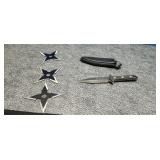 4.5'  Belt Clip Knife and 3) Ninja Throwing Stars