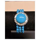 Three Row Turquoise Glass Bead Bracelet Vtg