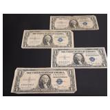 4) 1935 D Blue Seal One Dollar Silve Certificates