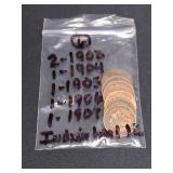 6) Indians Head Penneis 1903, 03, 04, 05, 06, 07