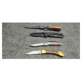 3) Belt Knives, 1) Pocket Knife