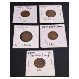 5) Indain Head Pennies 1888. 1906, 07, 08, 09