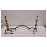 Vintage Brass & Cast Iron Fire Dogs