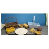 Ceramic plate and wicker baskets
