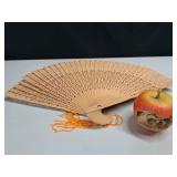 Carved Wood Apple & Wood Fan
