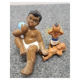 Porcelain Baby Figurine and 2 Plastic Figurines