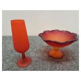 Vintage Tiffin Amberins Satin Glass Compote & Othe