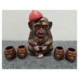 Monkey Decanter and 4 Shot Glasses