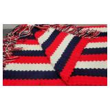 Crocheted Red, White, & Blue Blanket. 6'x4.5'