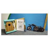Ukulele kit, & metal motorcycle clock