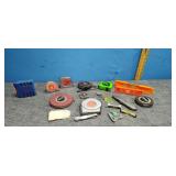 Assorted tools,tape measures, levels & other items