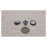 Three 925 Silver Rings Size 6.75