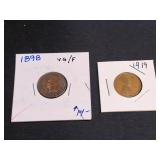 2) Pennies, 1898 Indian Head, 1919 Wheat