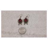 Silver Earrings with Red Stones