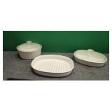 Three CorningWare Serving Dishes, Two with Lids