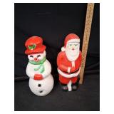 Vintage Plastic Snowman and Santa 22'